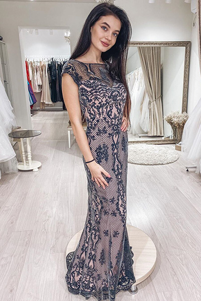 blue evening dress with lace