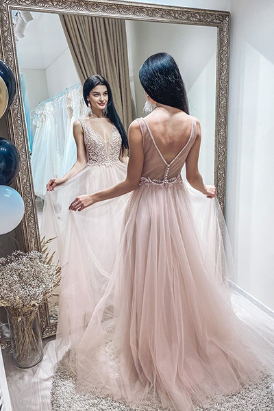 evening dress in soft pink