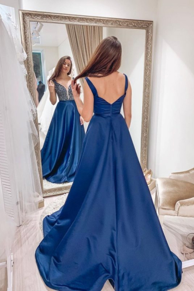 blue floor-length evening dress